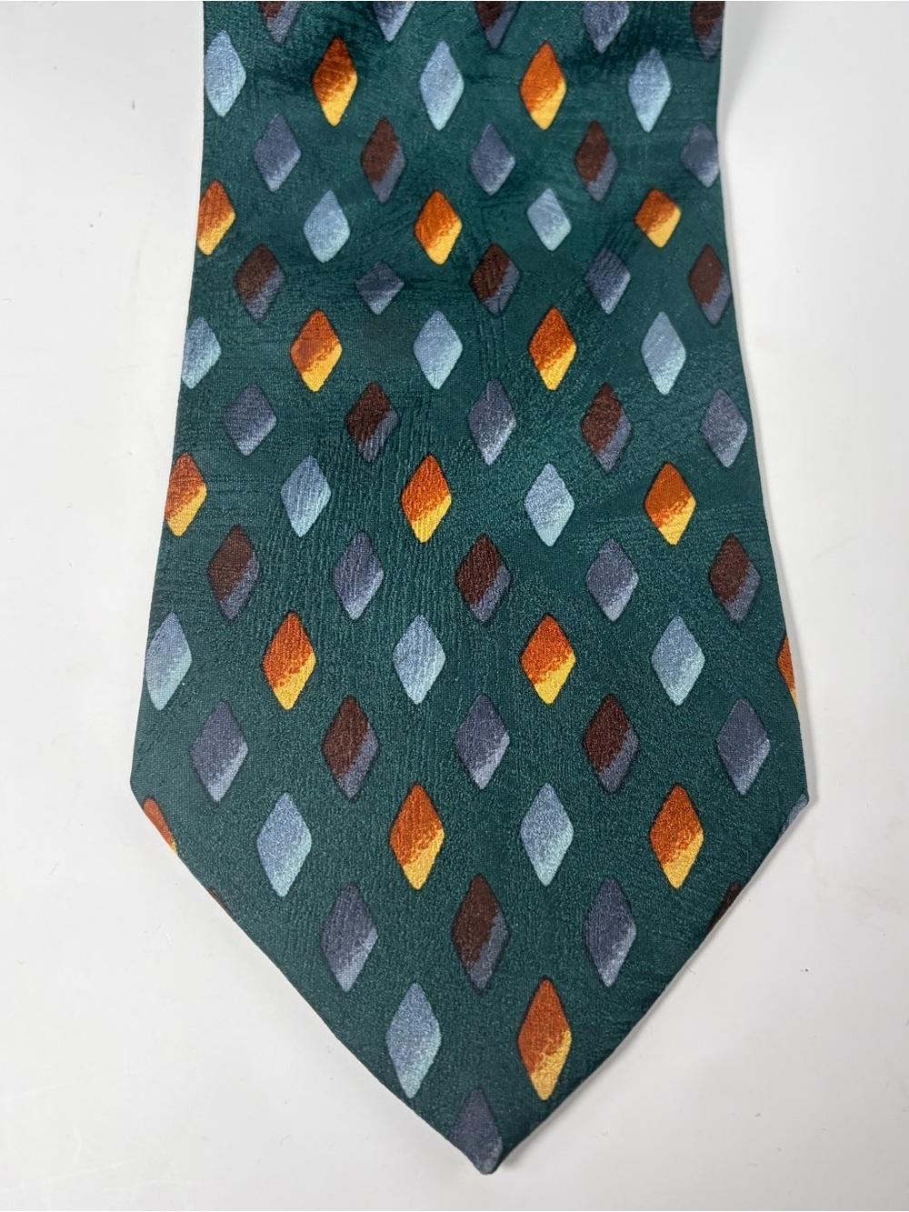 Ermenegildo Zegna Vintage Men’s Silk Neck Tie Dark Green/Multicolored Diamonds